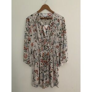 NWT Anthropologie LAIA Dress Sz M Floral Botanical Faux Wrap 3/4 Sleeve Fairy